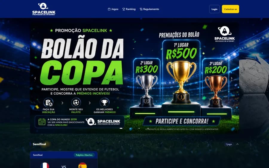 Captura de tela do site Copa Spacelink