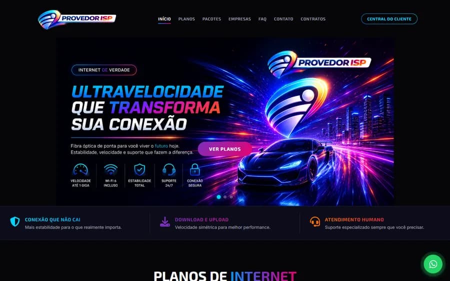 Captura de tela do site ProvedorISP